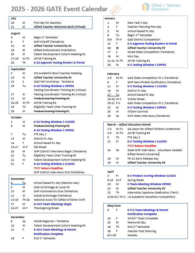 GATE Event Calendar 